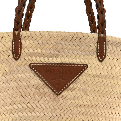 Prada Palmitto Vitello Woven Braided Large Basket Tote Bag Naturale Cognac 7 of 11