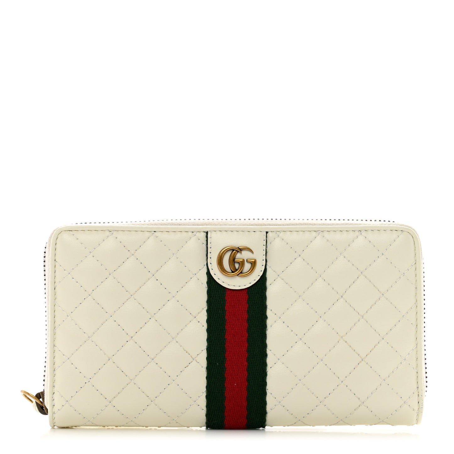Calfskin Web Trapuntata GG Zip Around Wallet Off White