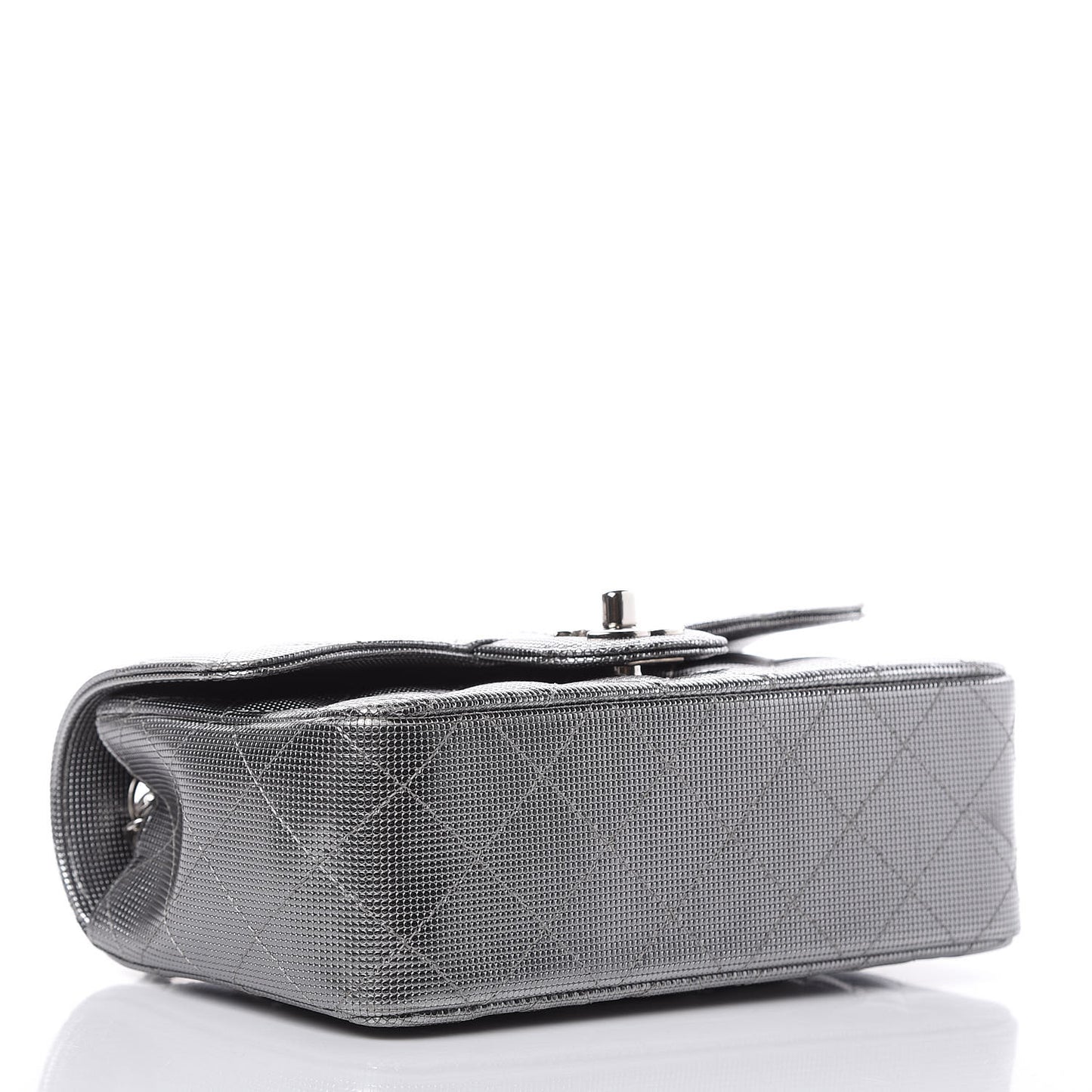 Metallic Calfskin Quilted Pixel Effect Mini Rectangular Flap Dark Silver