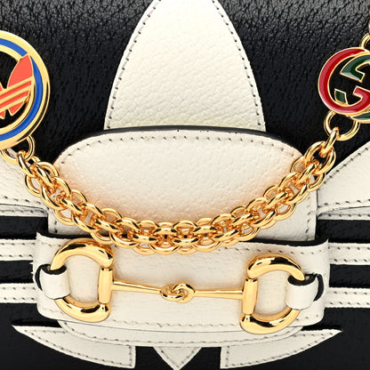 Gucci X ADIDAS Textured Dollar Calfskin Web Small Trefoil Horsebit 1955 Shoulder Bag Black Off White 8 of 10