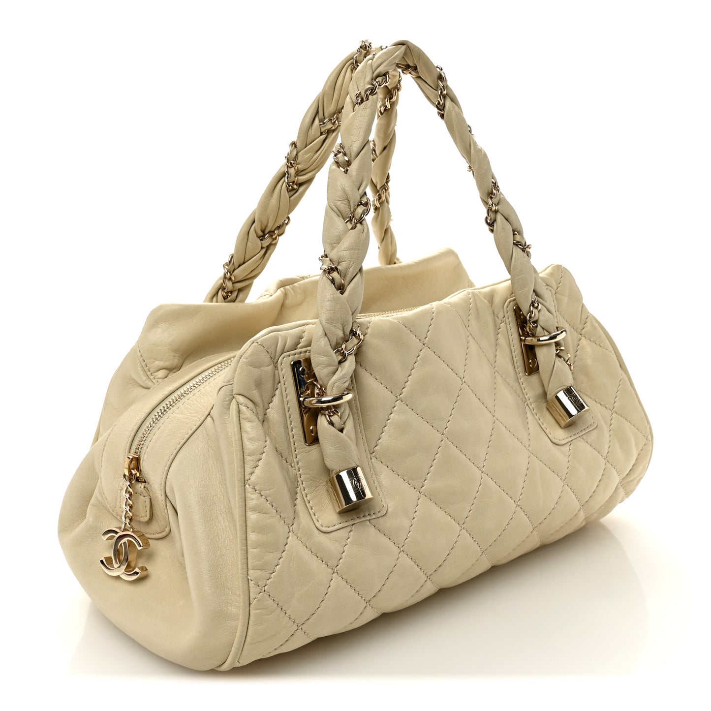 Distressed Lambskin Lady Braid Bowler Ivory