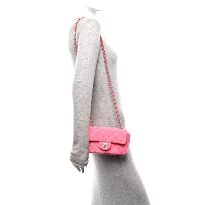 Chanel Wool Tweed Quilted Mini Rectangular Flap Dark Pink Fuchsia 2 of 13