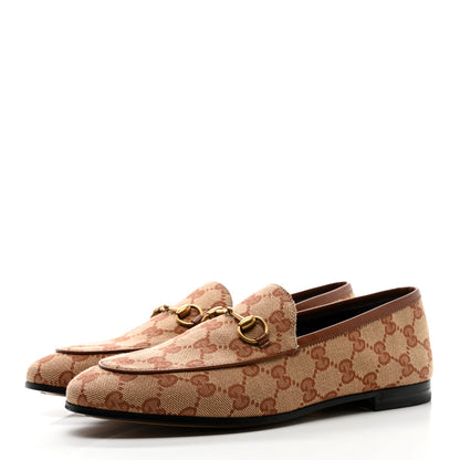 Gucci Canvas GG Monogram Horsebit Womens Jordaan Loafers 38 Beige Ruggine Rust 3 of 9