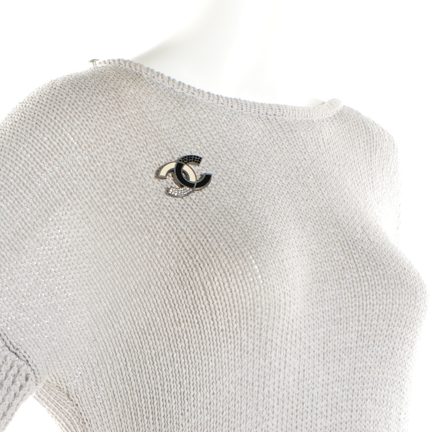 Enamel Crystal CC Brooch Black Off White