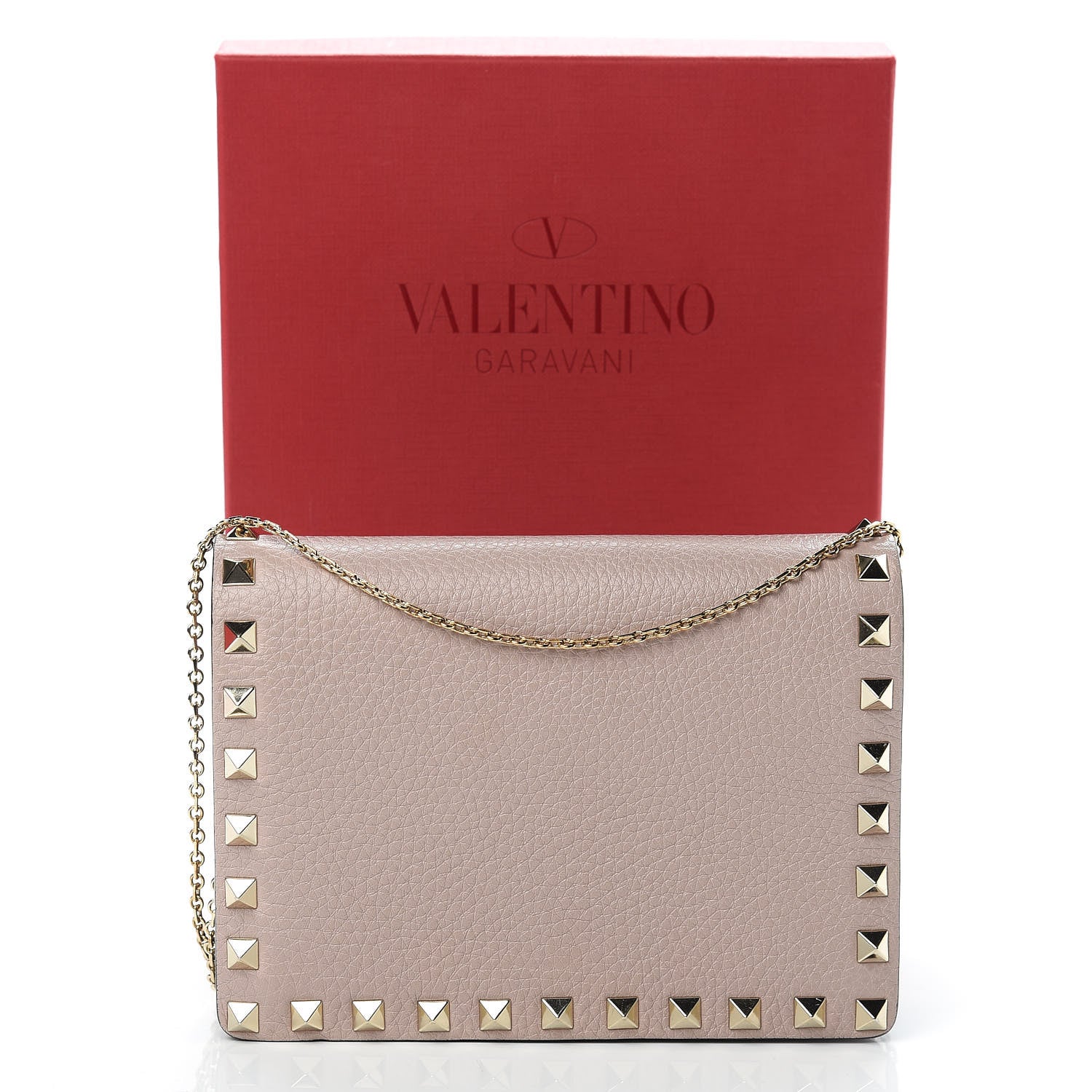 Valentino Garavani Pebbled Calfskin Rockstud Wallet on Chain Poudre 11 of 11