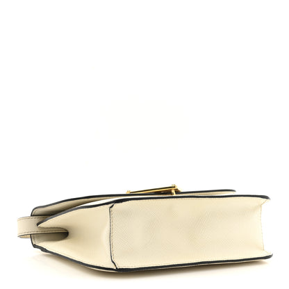 Prada Saffiano Cuir Triangle Embleme Flap Shoulder Bag White 4 of 16