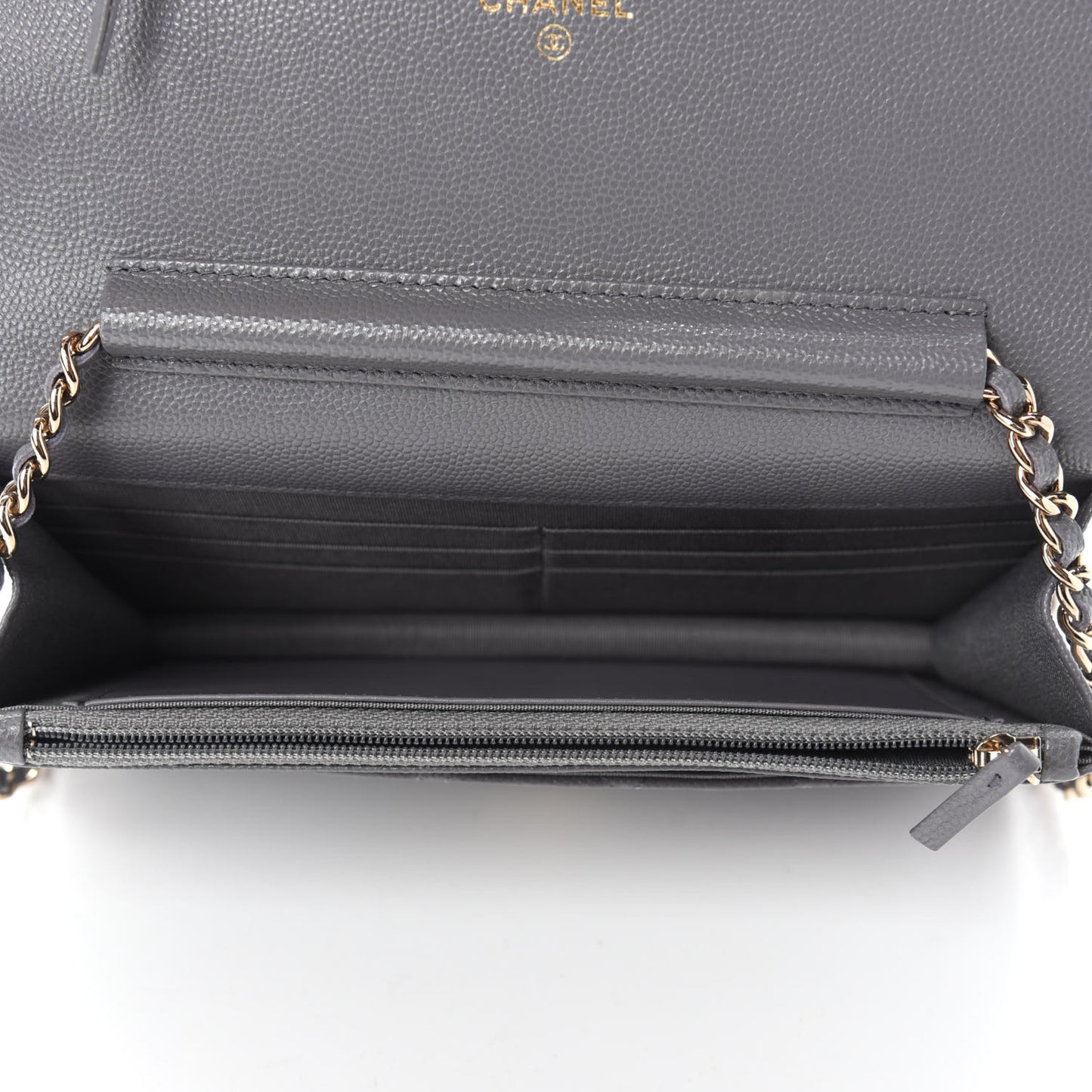 Caviar Quilted French New Wave Chain CC Wallet On Chain WOC Grey