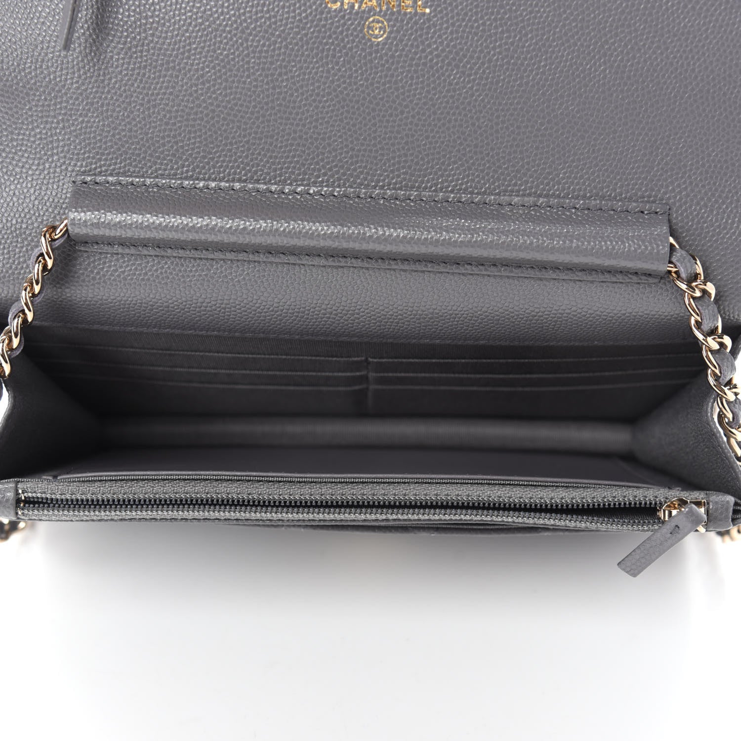 Chanel Caviar Quilted French New Wave Chain CC Wallet On Chain WOC Grey 5 of 13