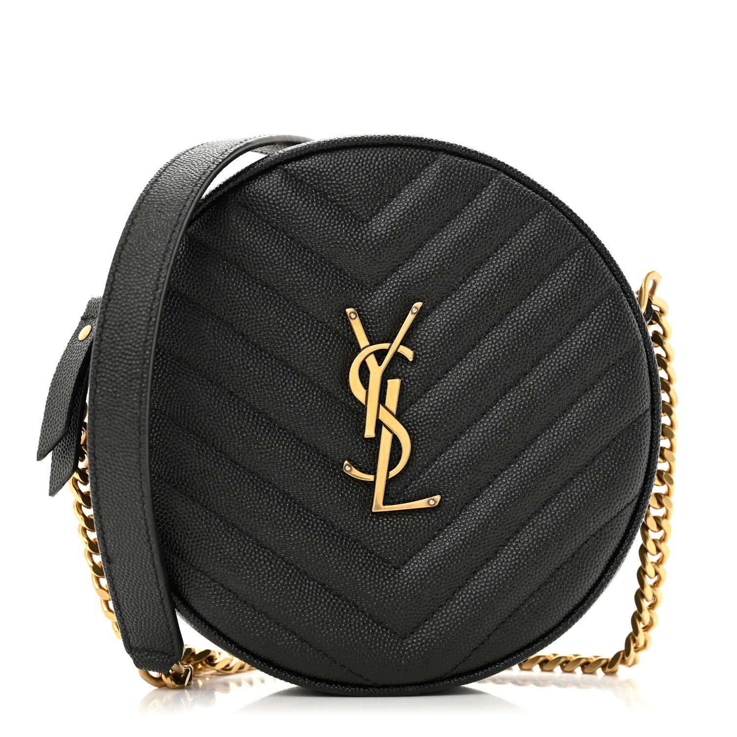 Saint Laurent Grain De Poudre Matelasse Chevron Quilted Round Vinyle Camera Bag Black 1 of 12