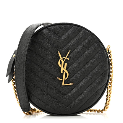Saint Laurent Grain De Poudre Matelasse Chevron Quilted Round Vinyle Camera Bag Black 1 of 12