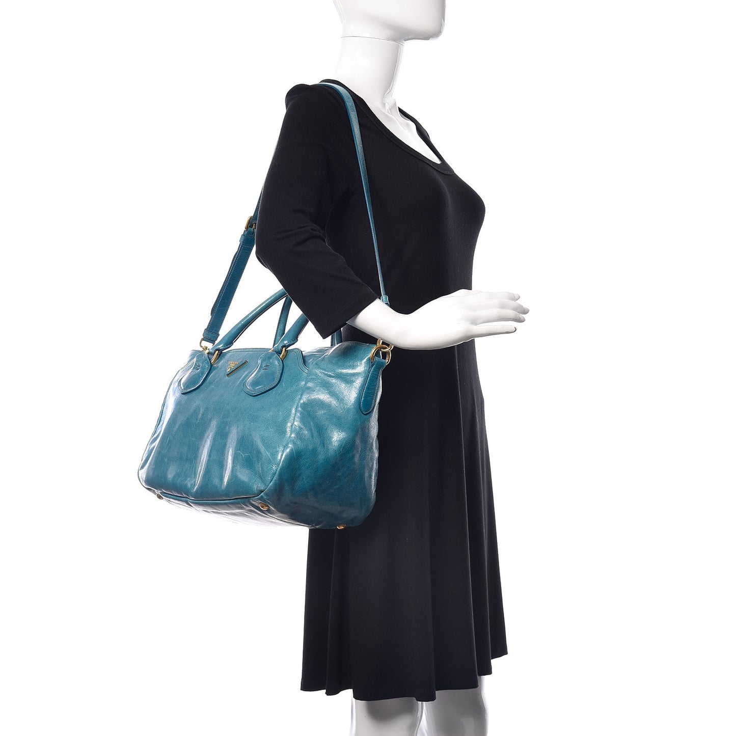 Vitello Shine Top Handle Tote Turchese