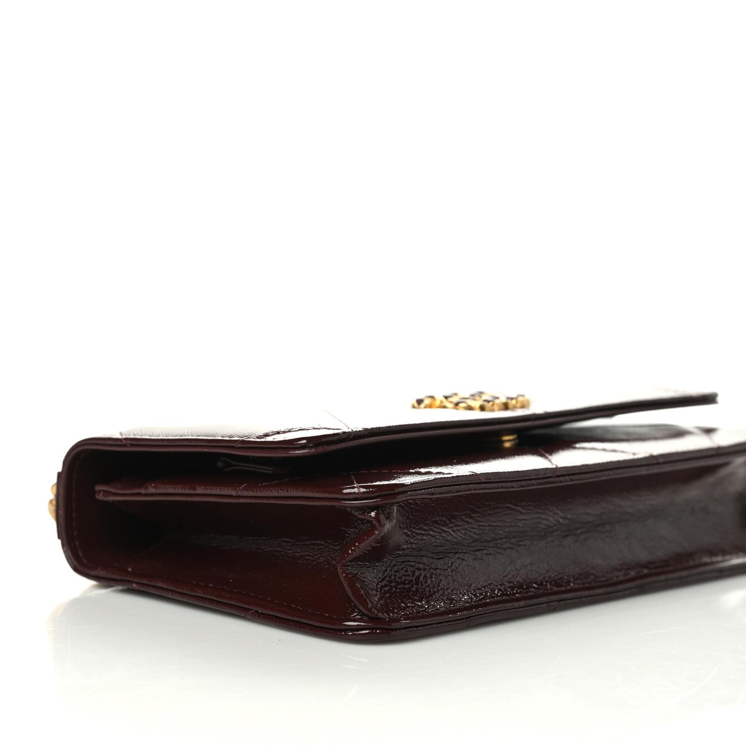 Chanel Shiny Crumpled Calfskin Quilted Chanel 19 Wallet On Chain WOC Burgundy 4 of 9