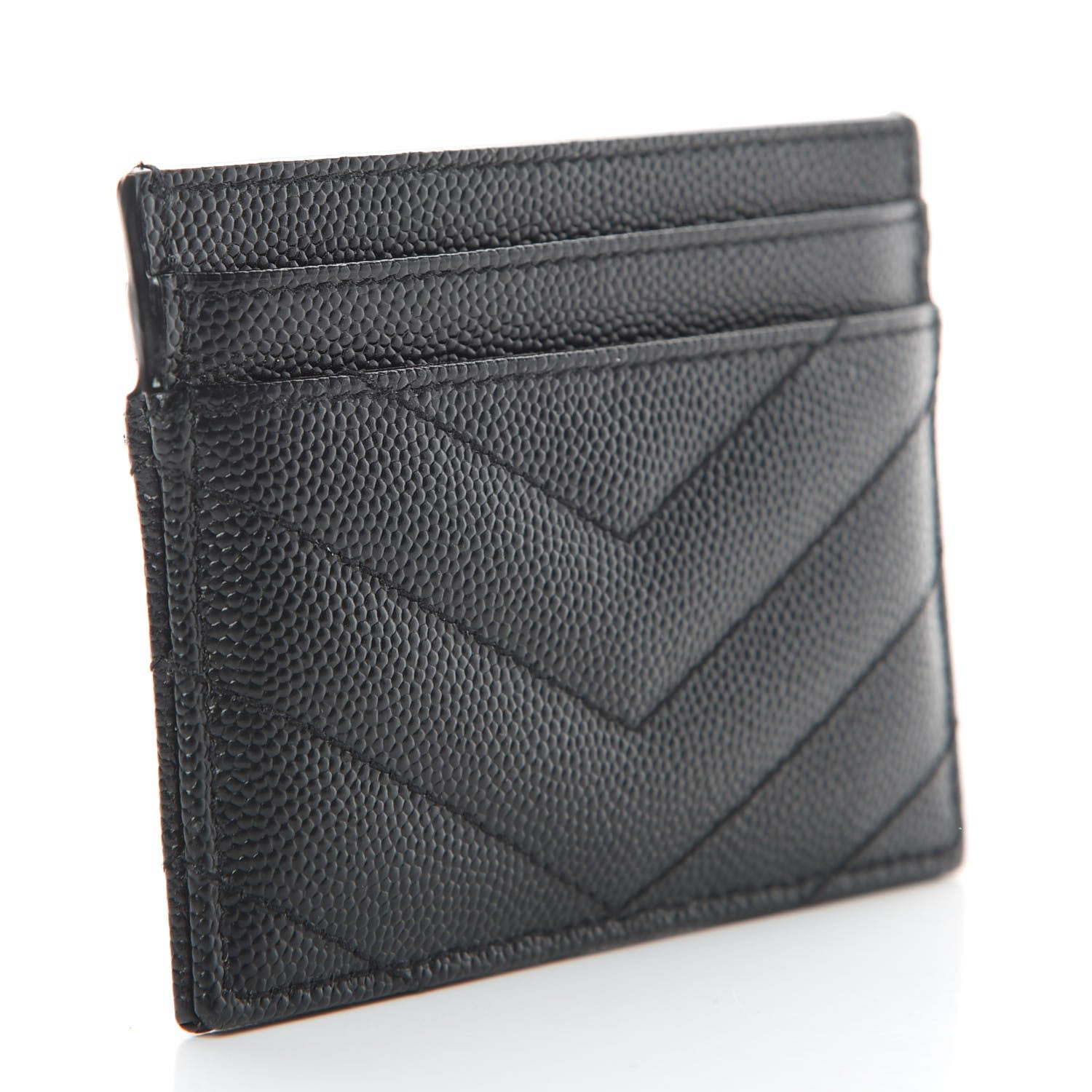 Saint Laurent Grain De Poudre Matelasse Chevron Monogram Credit Card Case Black 3 of 11