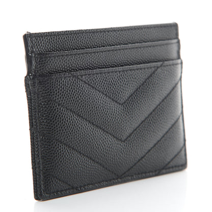 Saint Laurent Grain De Poudre Matelasse Chevron Monogram Credit Card Case Black 3 of 11
