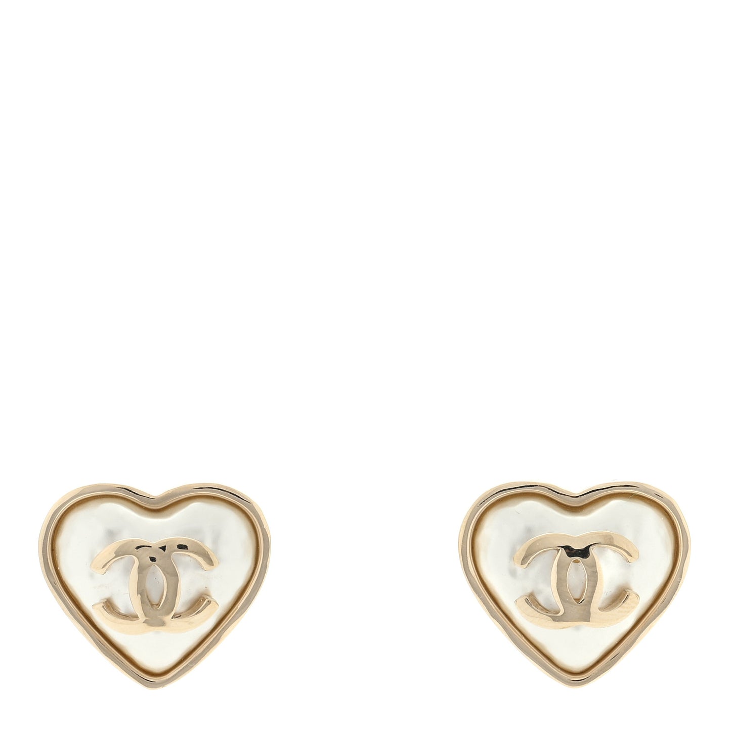 Pearl CC Heart Earrings Gold