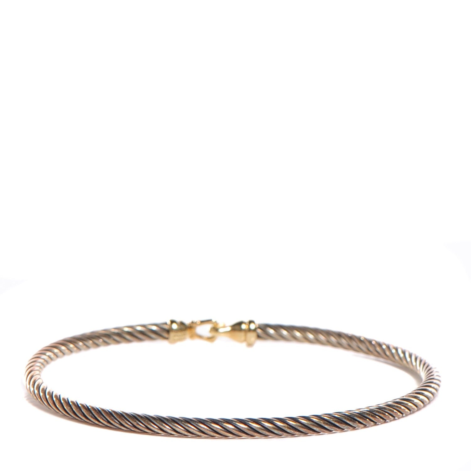 David Yurman Sterling Silver 18K Yellow Gold 3mm Cable Buckle Bracelet 2 of 5