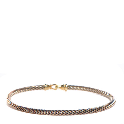 David Yurman Sterling Silver 18K Yellow Gold 3mm Cable Buckle Bracelet 2 of 5