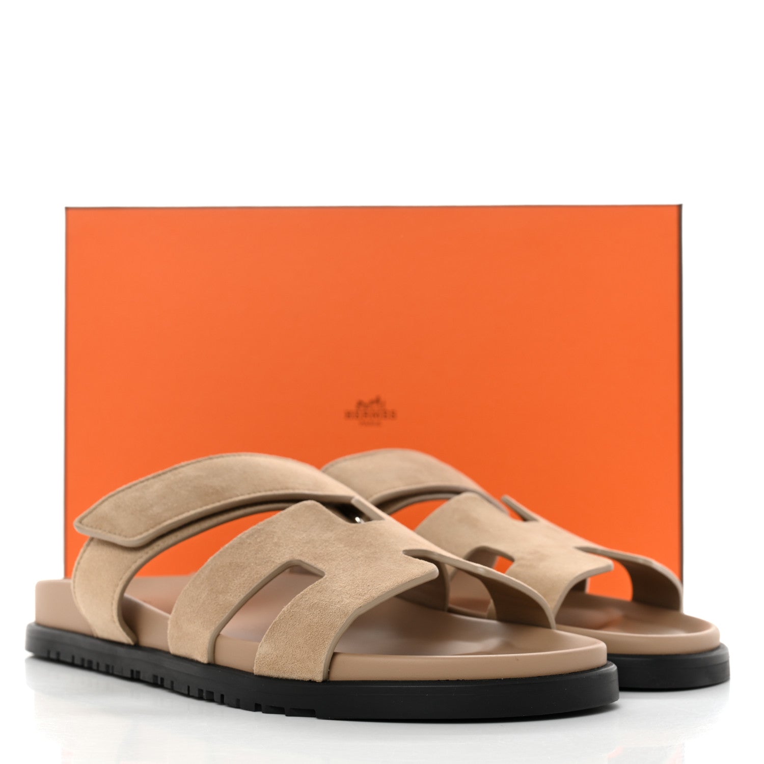 Hermes Suede Goatskin Womens Chypre Sandals 41 Beige Argile 9 of 9