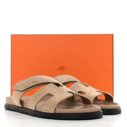 Hermes Suede Goatskin Womens Chypre Sandals 41 Beige Argile 9 of 9