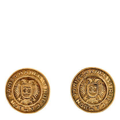 Chanel Metal CC Round Shield Clip On Earrings Gold 1 of 4