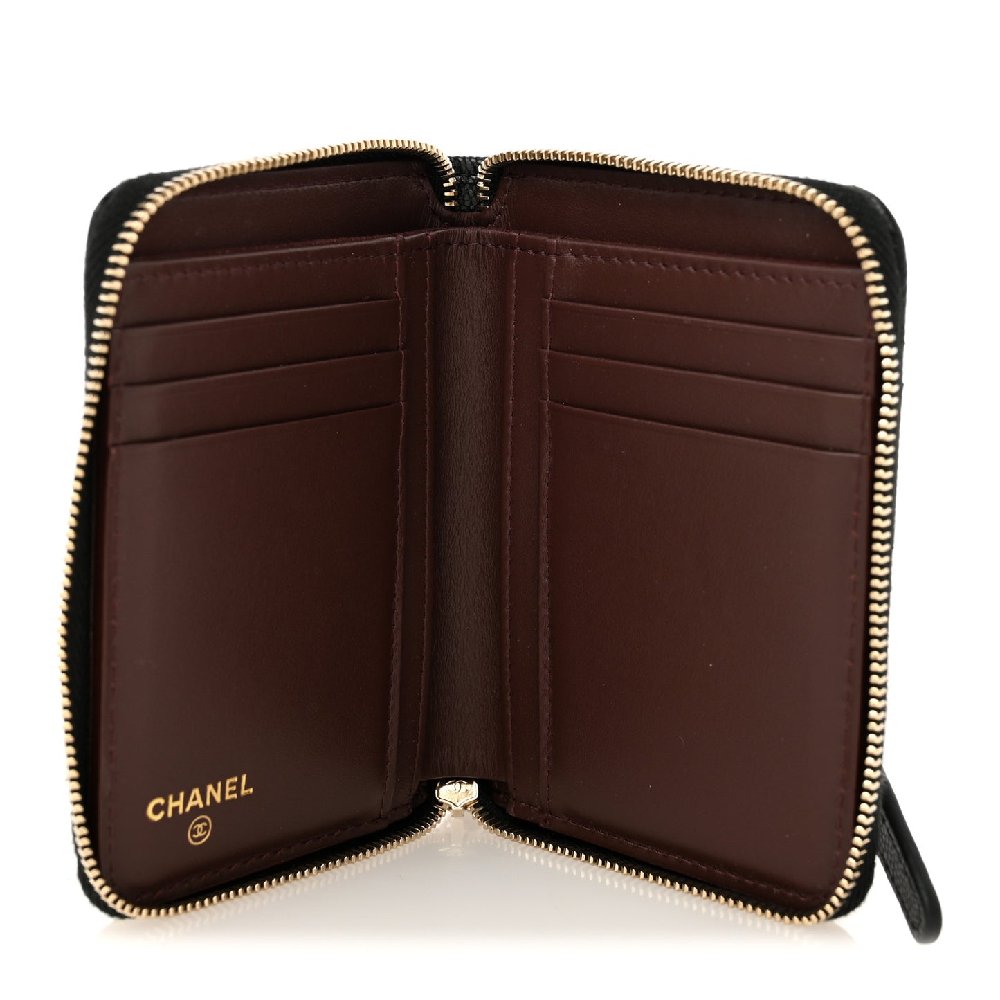 Caviar Quilted Small Zip Around Wallet Black