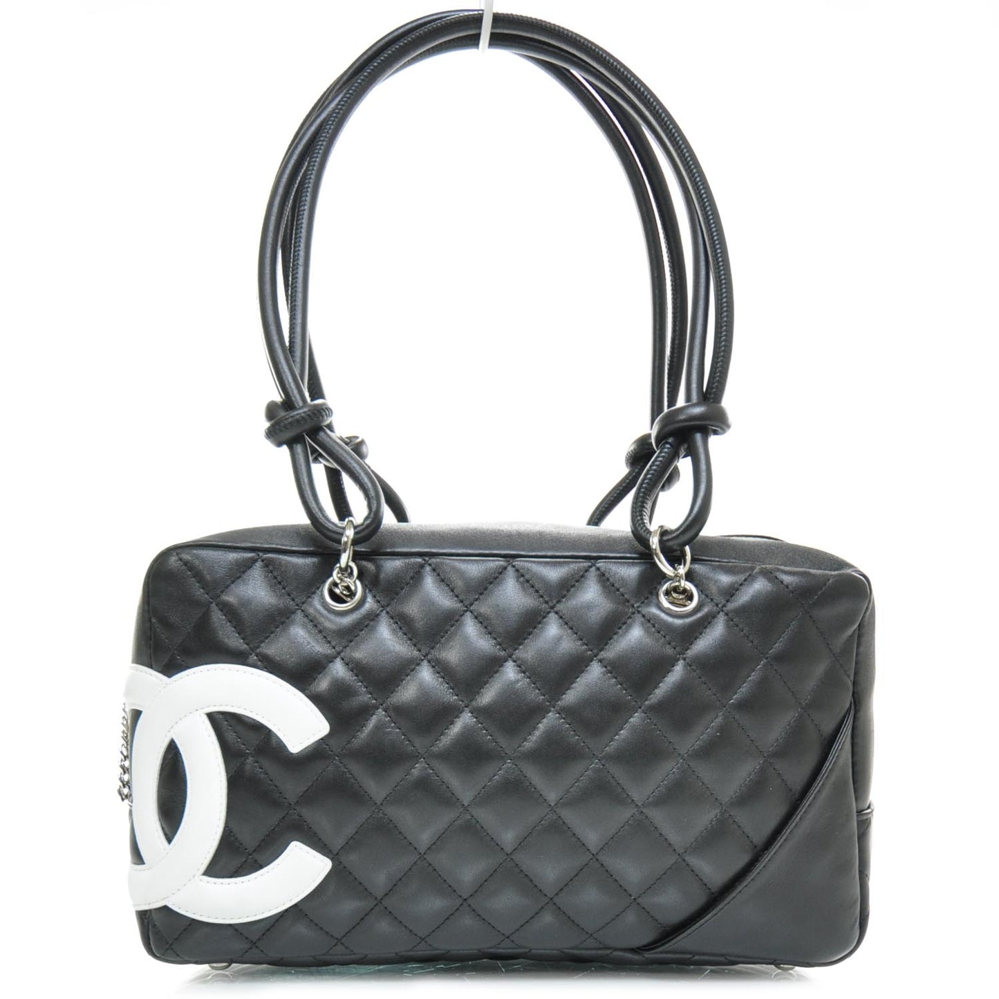 Calfskin Quilted Large Cambon Bowler Black White