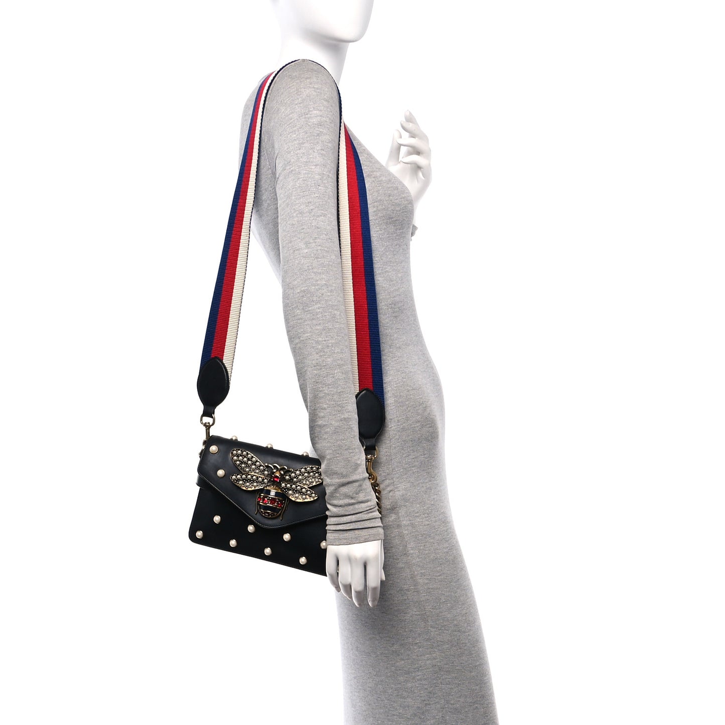 Nappa Pearl Studded Mini Queen Margaret Broadway Shoulder Bag Black