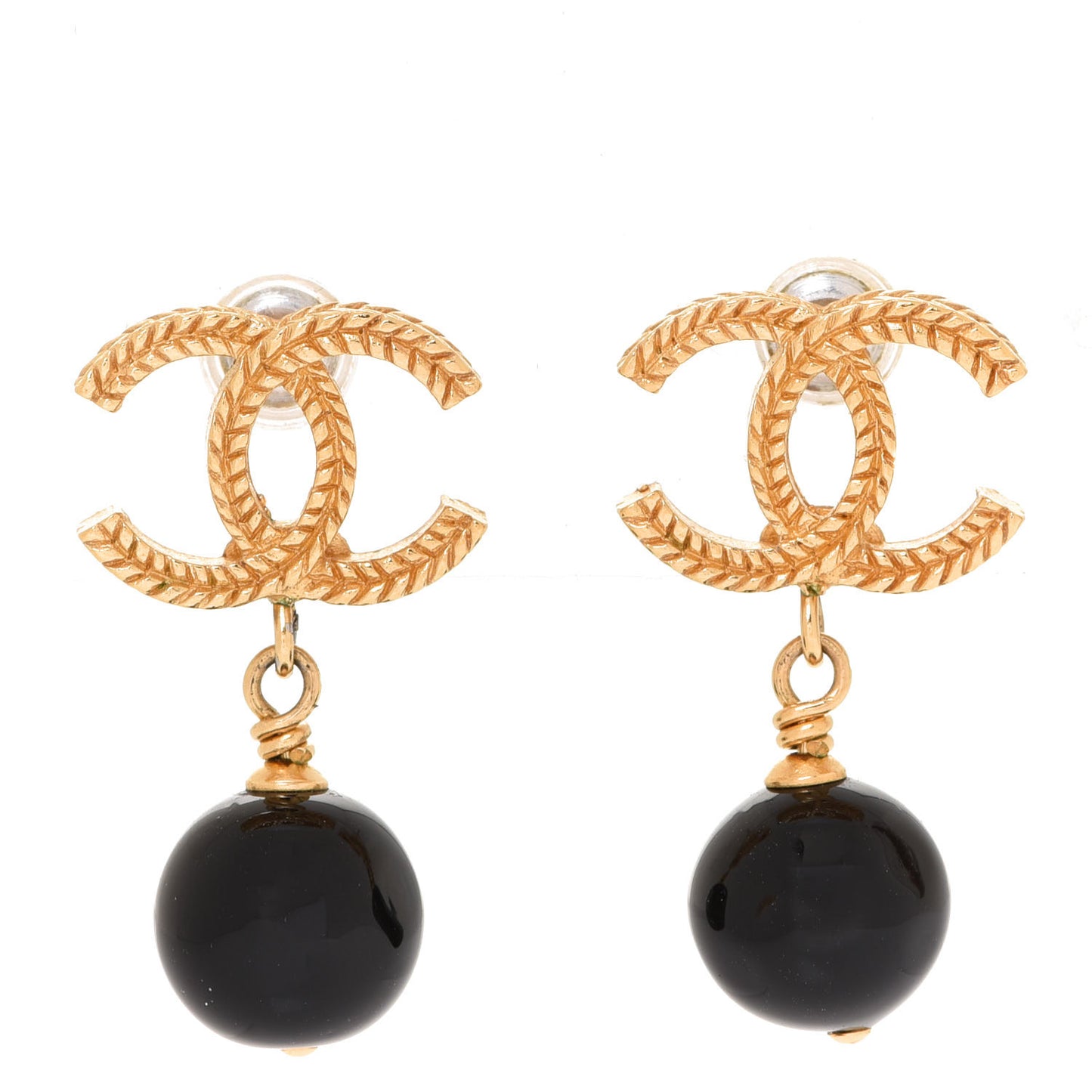 CC Bead Drop Earrings Gold Black