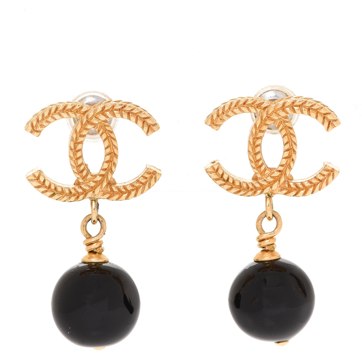 Chanel CC Bead Drop Earrings Gold Black 1 of 6