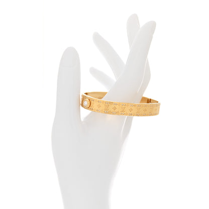 Louis Vuitton Brass Crystal Monogram Nanogram Strass Cuff S Gold 2 of 7