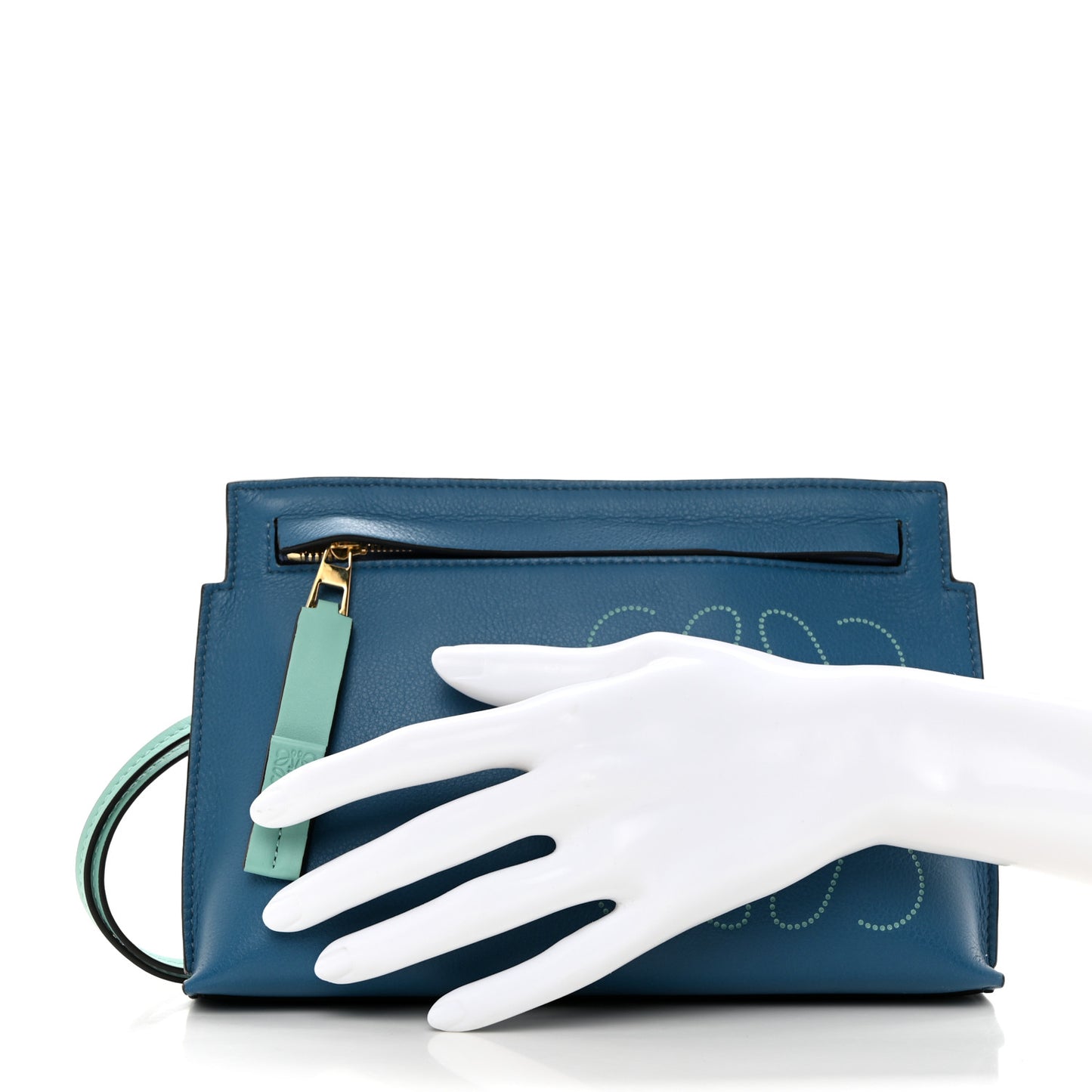 Calfskin Perforated Anagram Mini T Pouch Blue