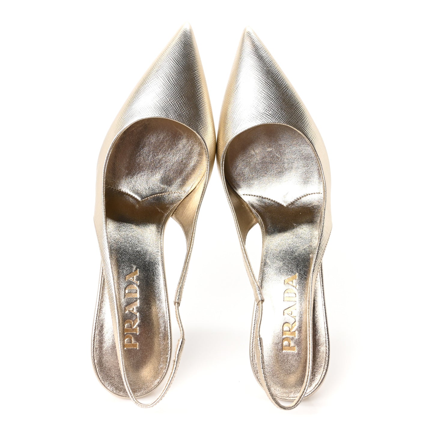 Metallic Calfskin Metal Triangle Logo 85mm Slingback Pumps 35 Platino