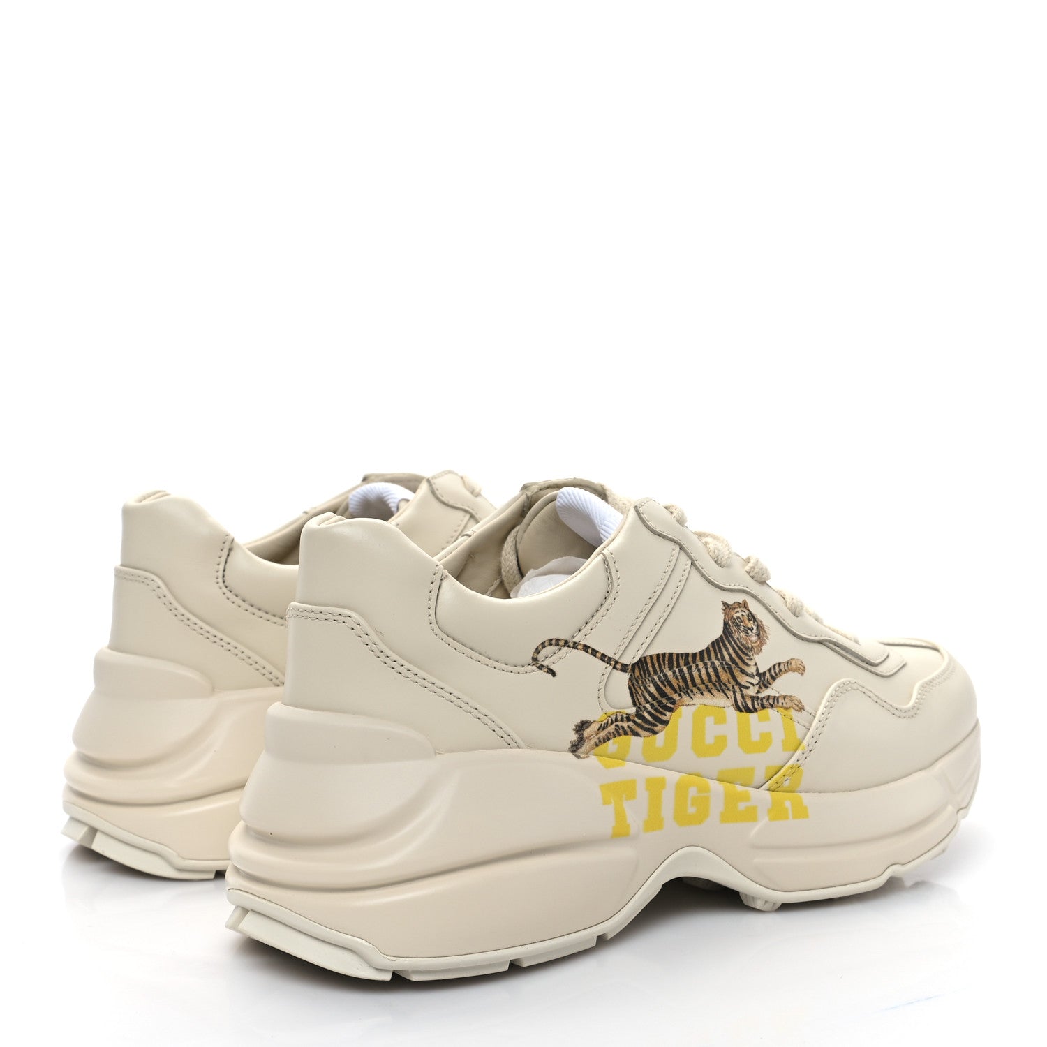 Gucci Calfskin Tiger Rhyton Sneakers 36.5 Ivory 4 of 10