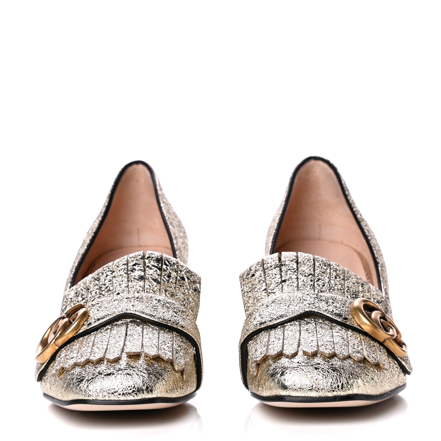 Gucci Galassia GG Marmont Fringe 50mm Loafer Pumps 37.5 Platino 2 of 7