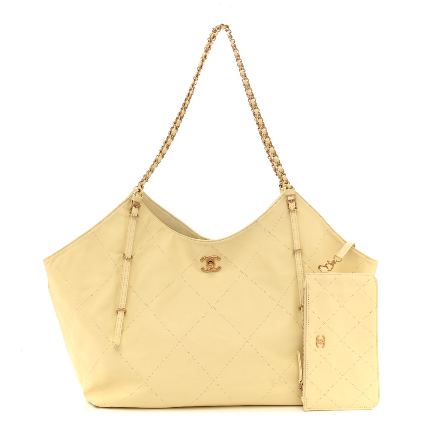 Calfskin Quilted Maxi Shopping Bag Light Yellow