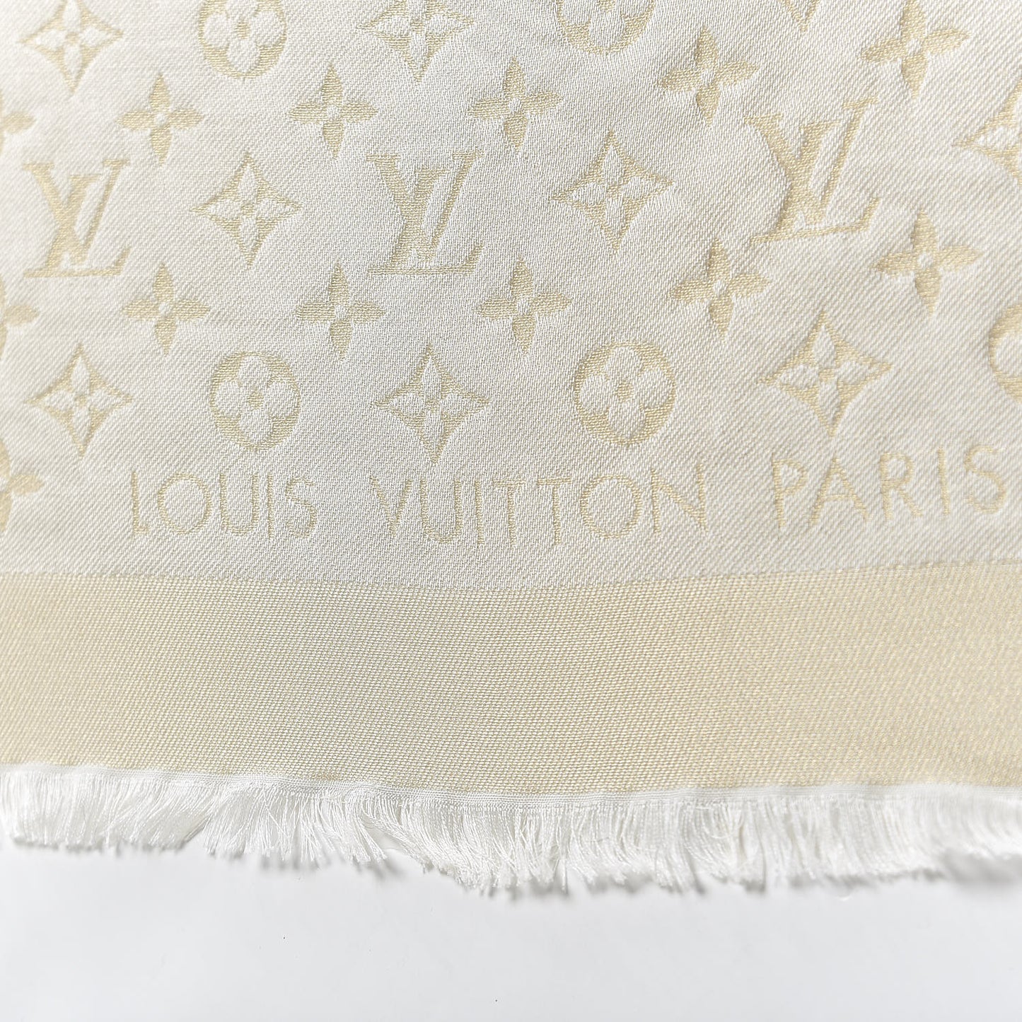 Silk Wool Monogram Shine Shawl Beige