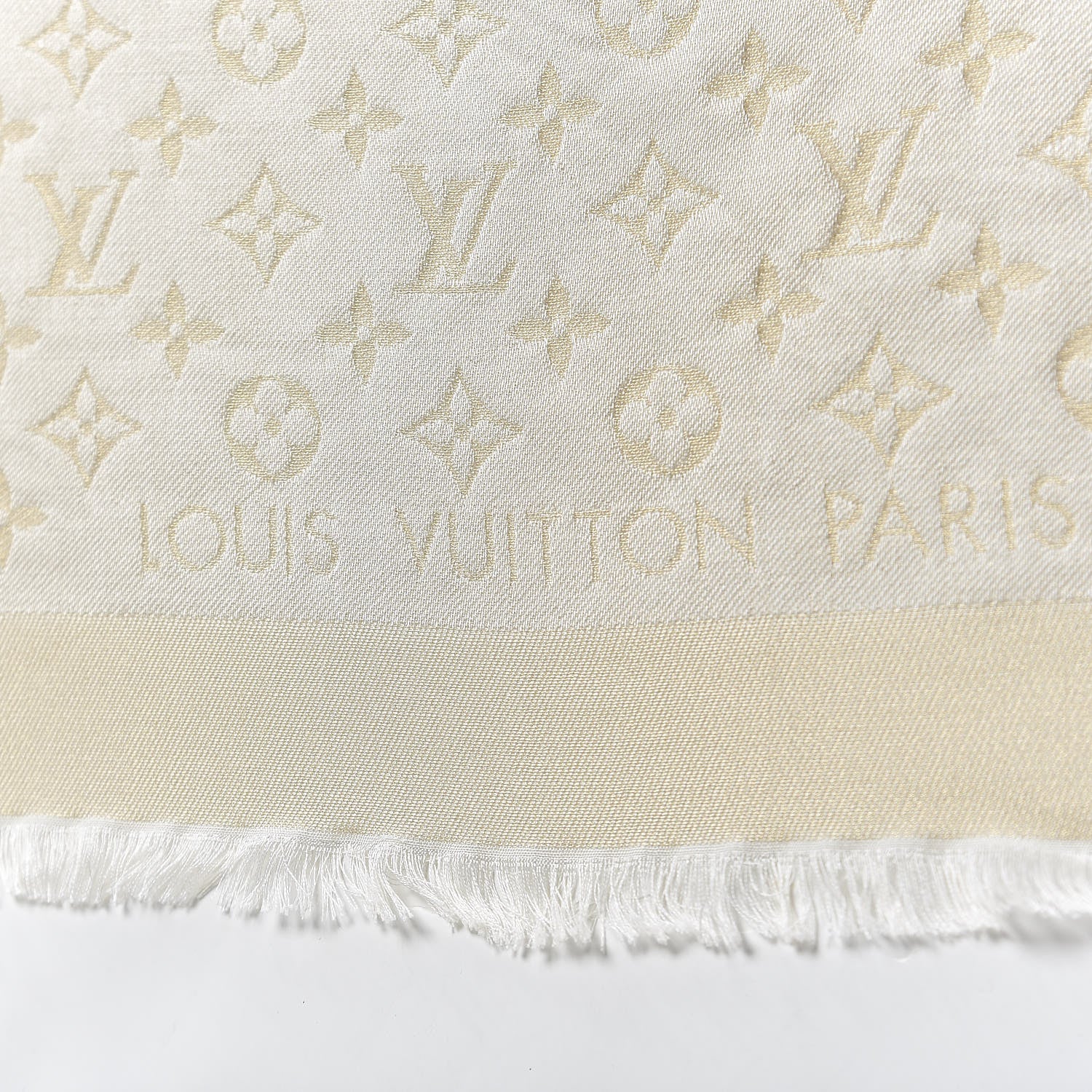 Louis Vuitton Silk Wool Monogram Shine Shawl Beige 4 of 4