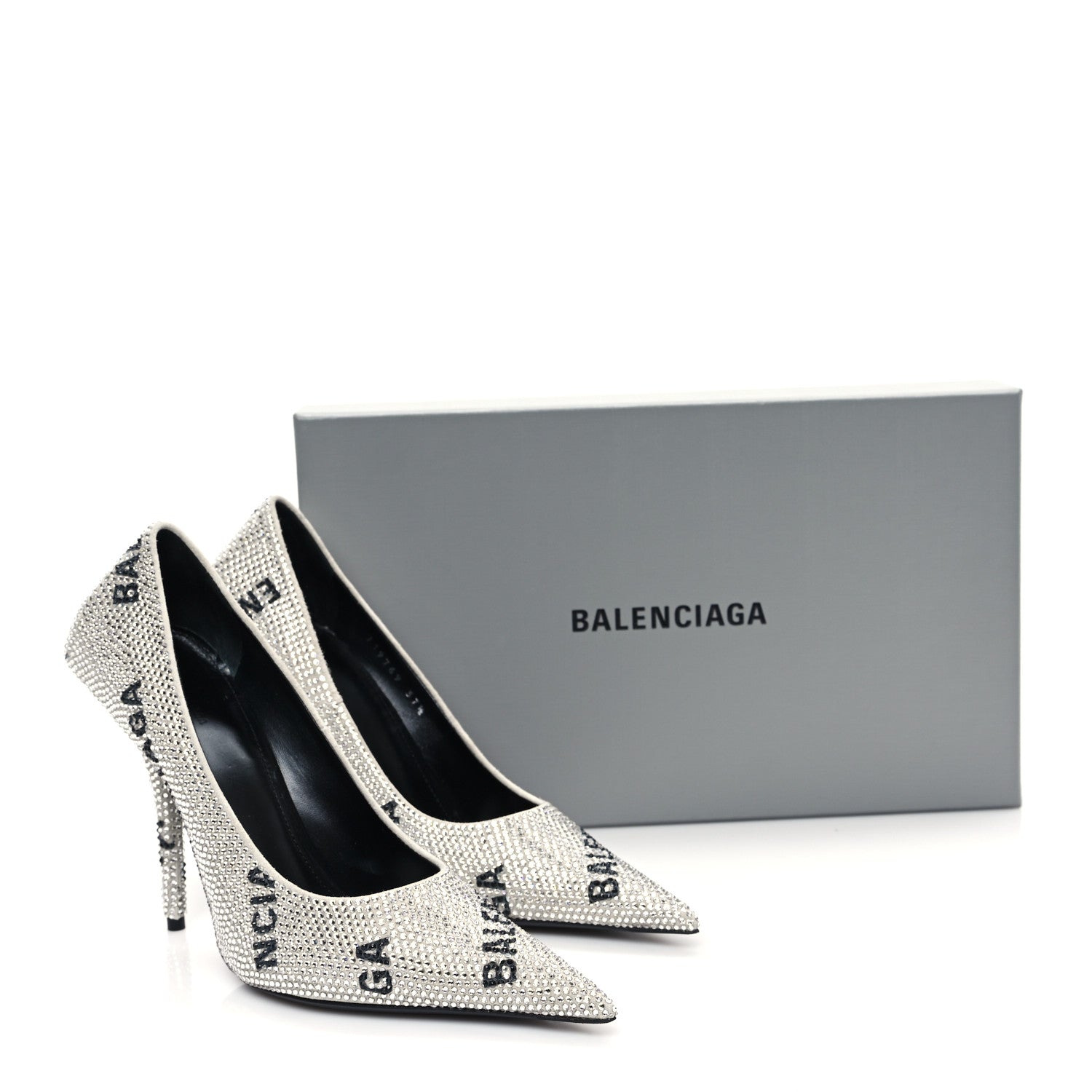 Balenciaga Strass Allover Logo Square Knife 110mm Pumps 37.5 Crystal Black 10 of 11
