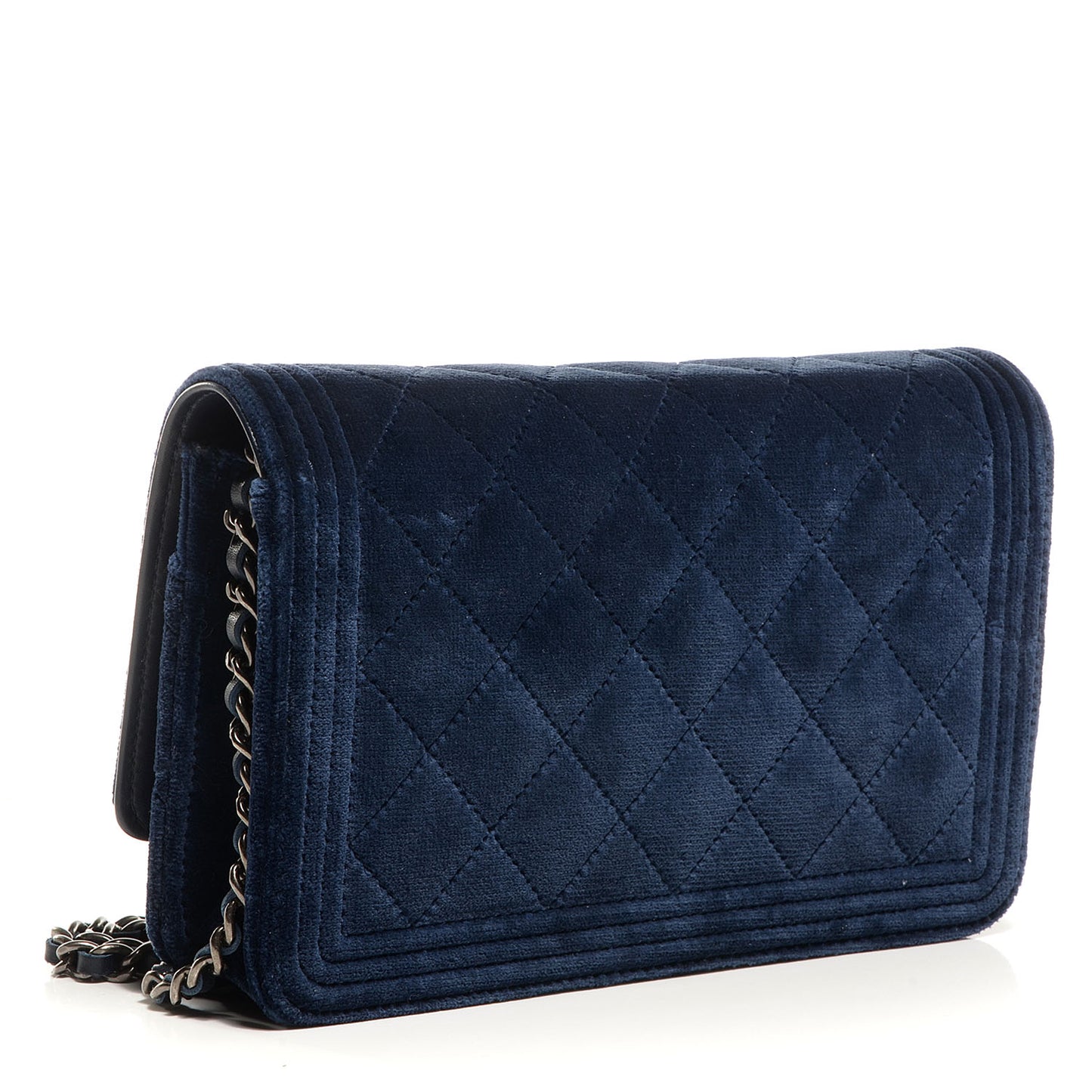 Velvet Quilted Boy Wallet On Chain WOC Navy