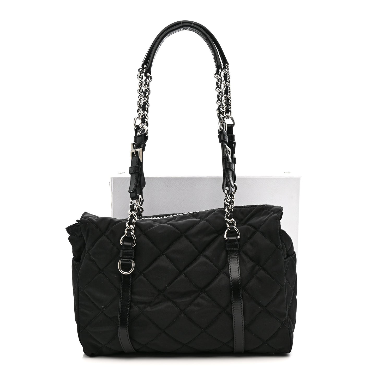 Nylon Tessuto Quilted Chain Shoulder Bag Black