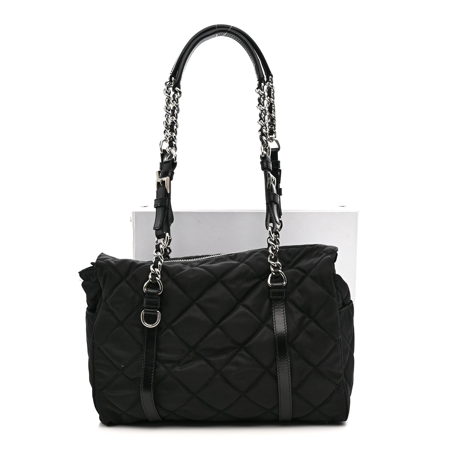 Prada Nylon Tessuto Quilted Chain Shoulder Bag Black 14 of 14