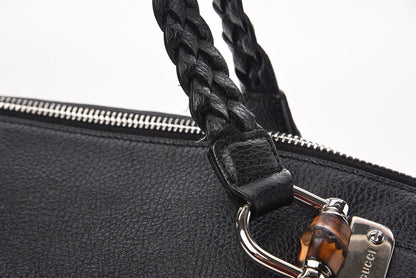 Gucci Pebbled Calfskin Large Bamboo Bar Tassel Shoulder Bag Black 8 of 14