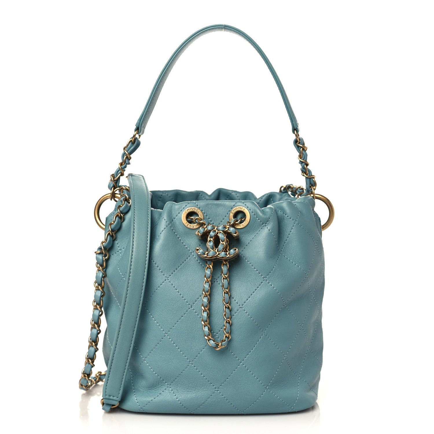 Chanel Lambskin Quilted Antique Signs Drawstring Bag Blue 1 of 9