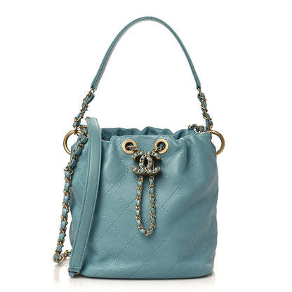 Chanel Lambskin Quilted Antique Signs Drawstring Bag Blue 1 of 9