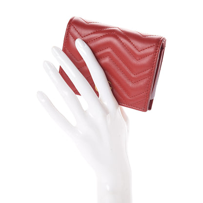 Gucci Calfskin Matelasse GG Marmont Card Case Wallet Hibiscus Red 2 of 7