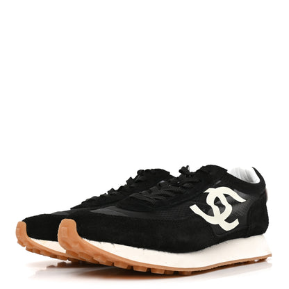 Chanel Mesh Suede Calfskin Womens Logo Sneakers 39.5 Black White 4 of 8