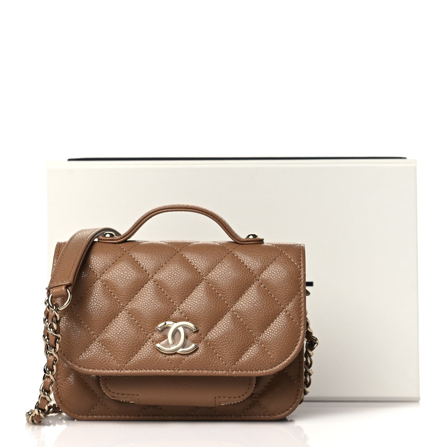 Caviar Quilted Business Affinity Clutch With Chain Flap Dark Beige
