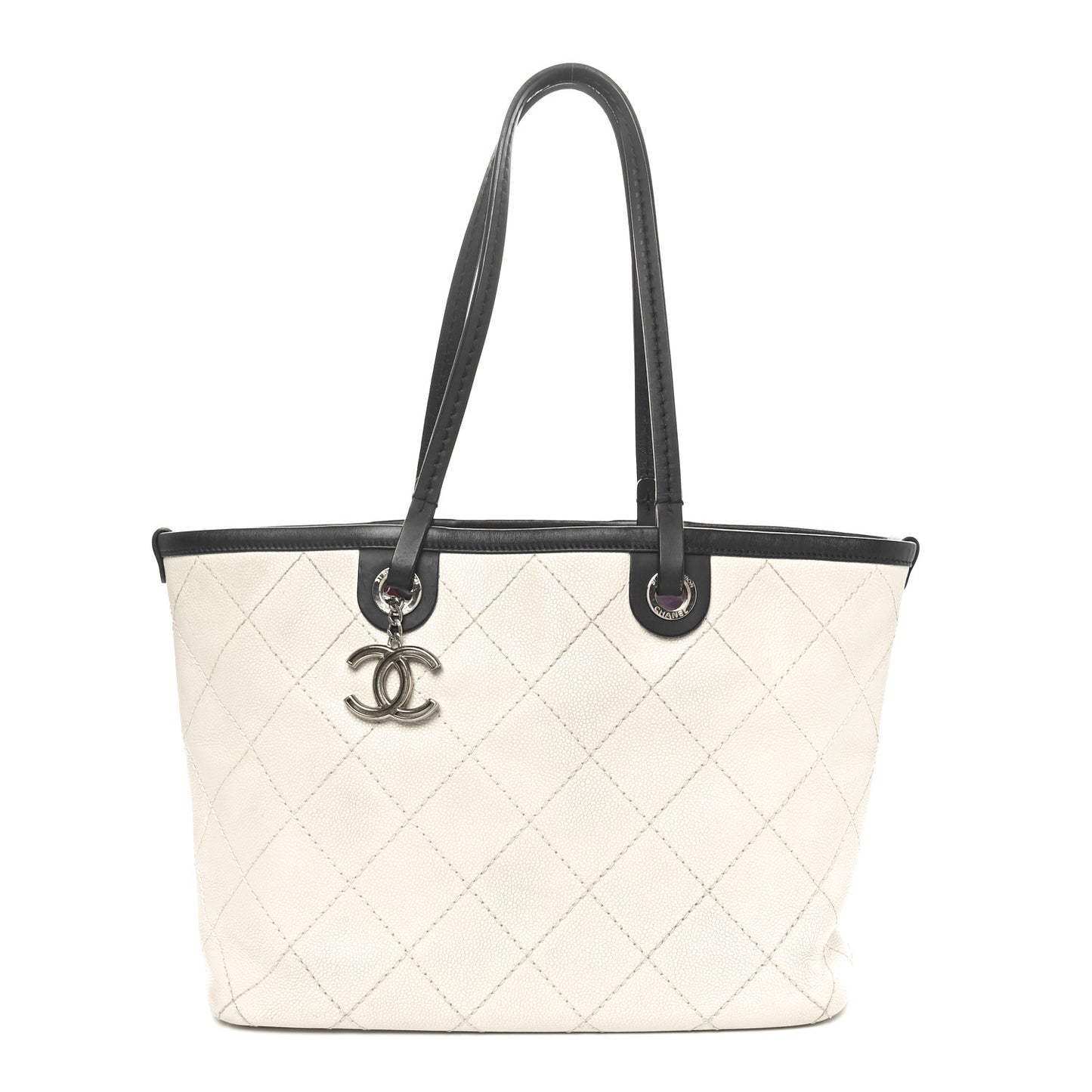 Grained Calfskin Shopping Fever Tote White