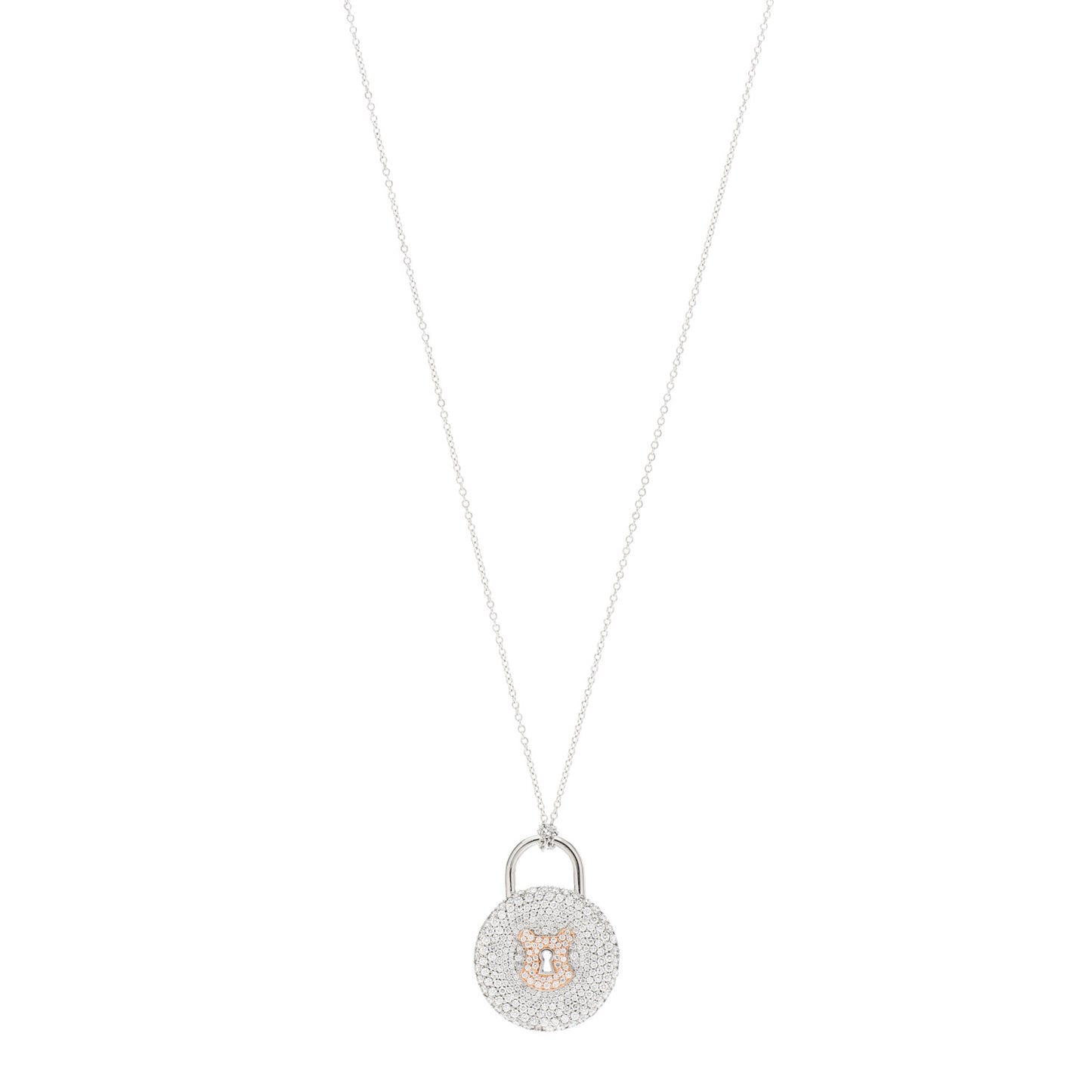 Platinum 18K Rose Gold Diamond Vintage Lock Pendant Necklace