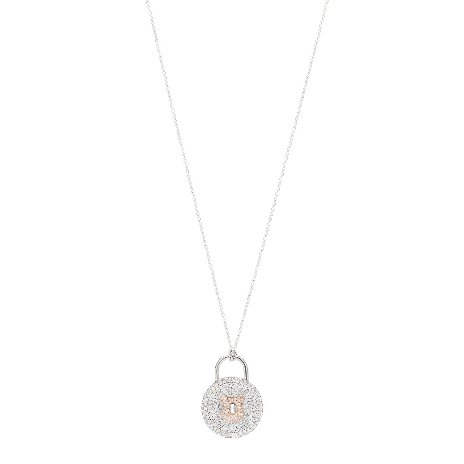 Tiffany Platinum 18K Rose Gold Diamond Vintage Lock Pendant Necklace 1 of 8